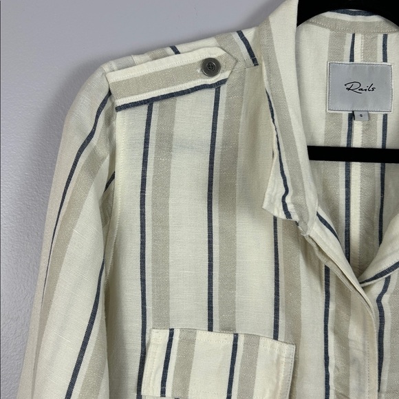 Rails Rowen Linen Blend Utility Practical Button Front Stripe Jacket Small Cream - Picture 5 of 14